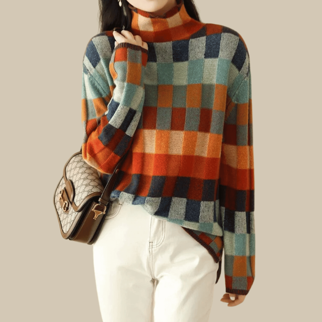 Siena Patchwork Cashmere Blend Turtleneck Sweater