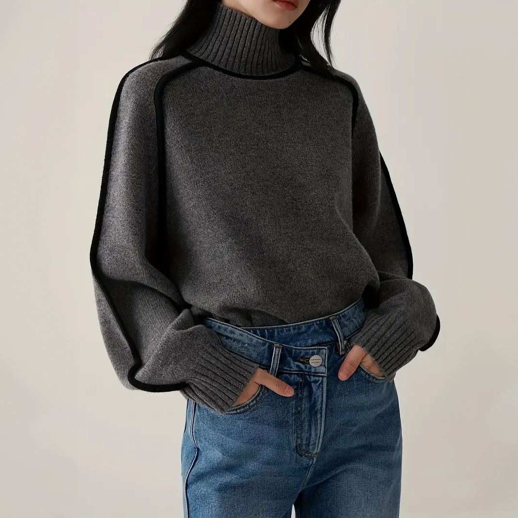 Amelie Structured Contrast Turtleneck Sweater