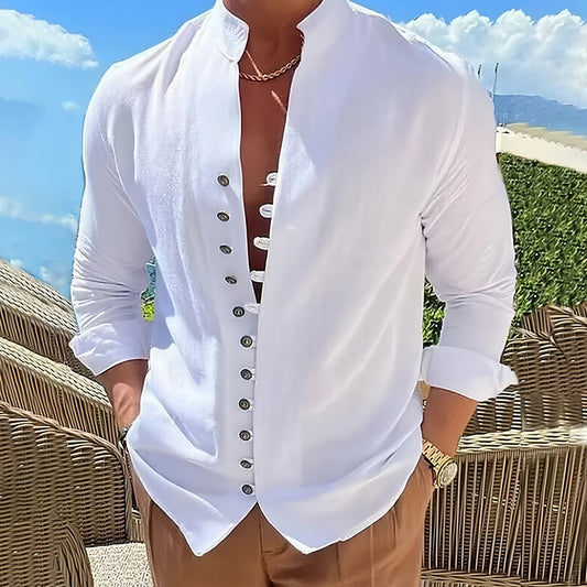 Cordoba Linen Stand Collar Long Sleeve Shirt