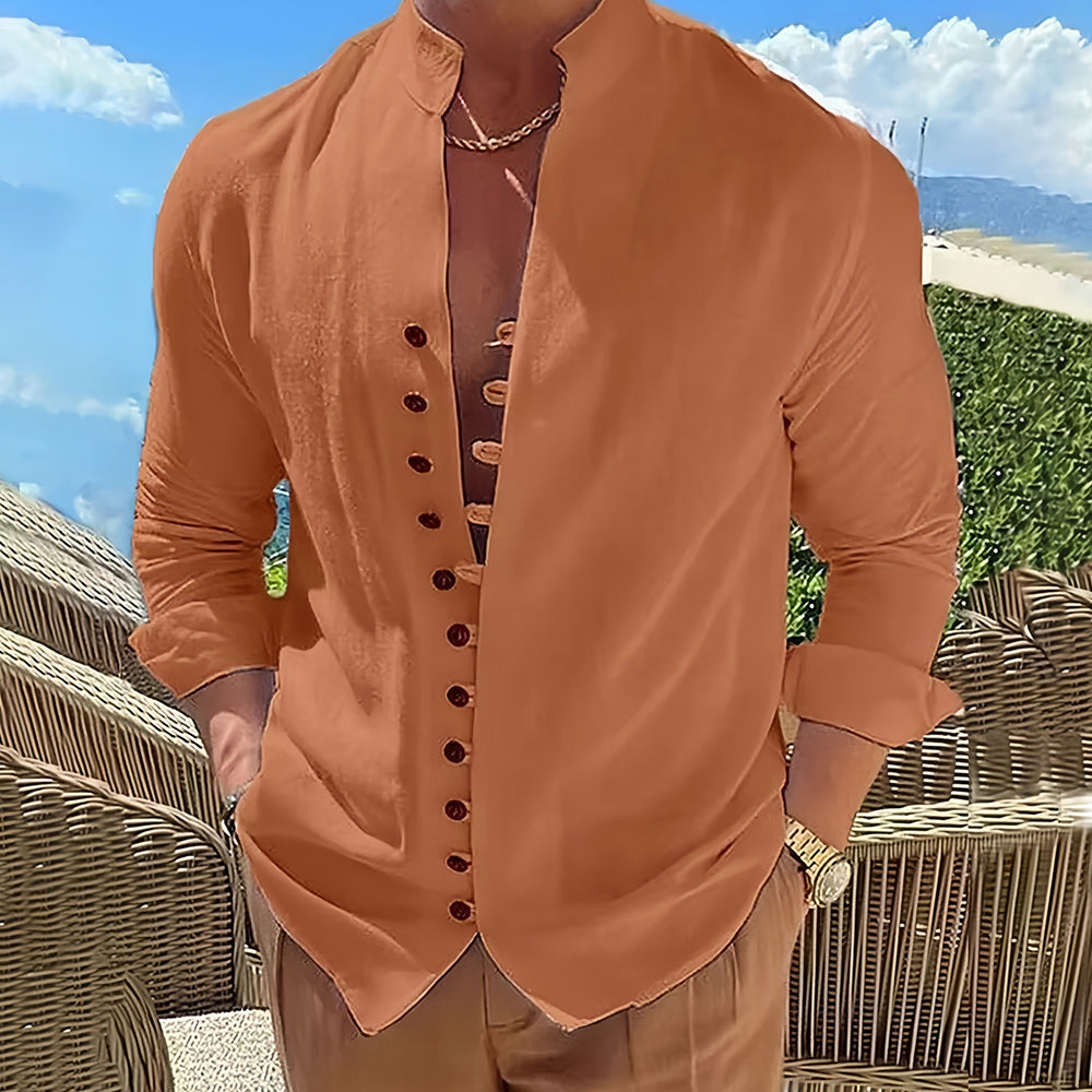 Cordoba Linen Stand Collar Long Sleeve Shirt