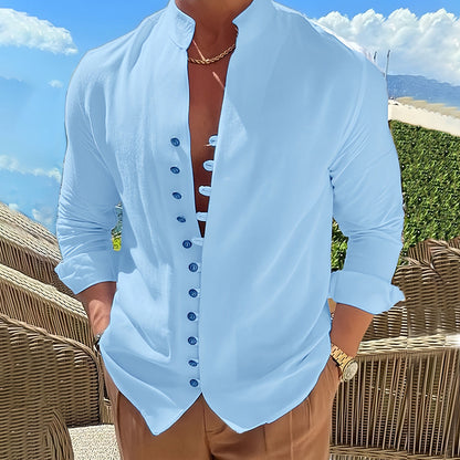 Cordoba Linen Stand Collar Long Sleeve Shirt