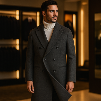 Men’s Callum Double-Breasted Herringbone Overcoat