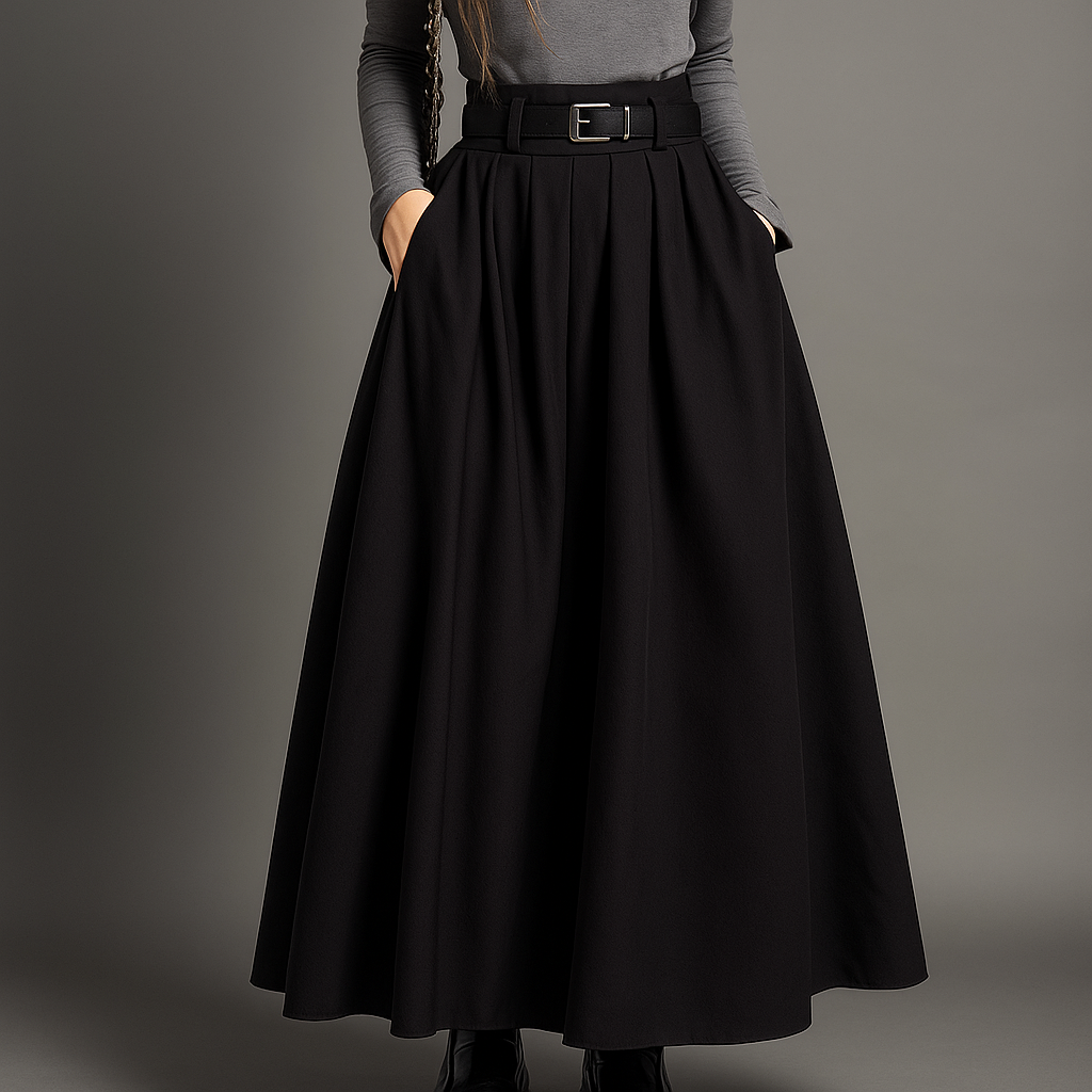 Structured Pleated Maxi Skirt