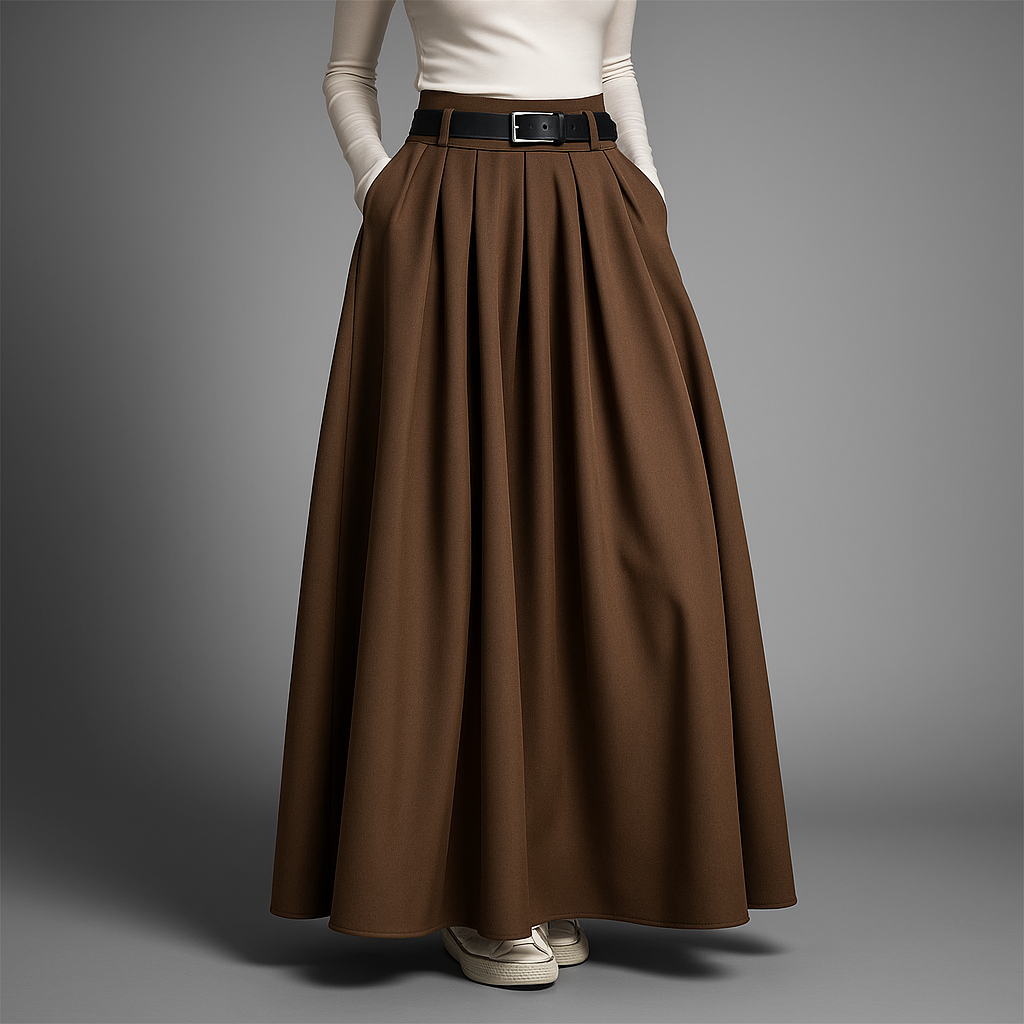 Structured Pleated Maxi Skirt