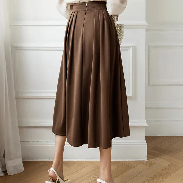 Flowy Pleated High-Waist Midi Skirt