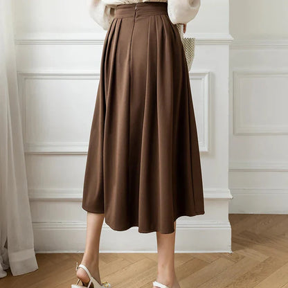 Flowy Pleated High-Waist Midi Skirt