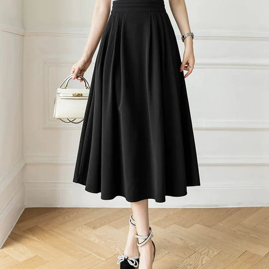 Flowy Pleated High-Waist Midi Skirt