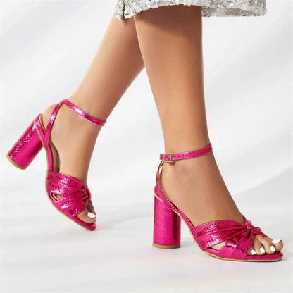 Metallic Block Heel Sandals