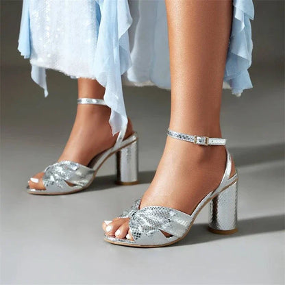 Metallic Block Heel Sandals