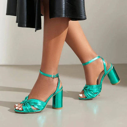 Metallic Block Heel Sandals