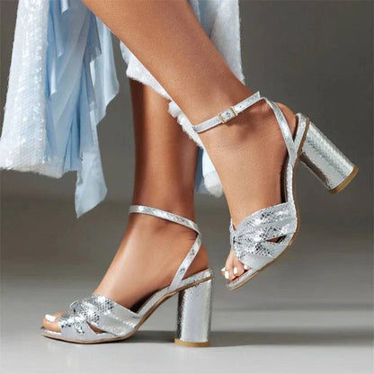 Metallic Block Heel Sandals