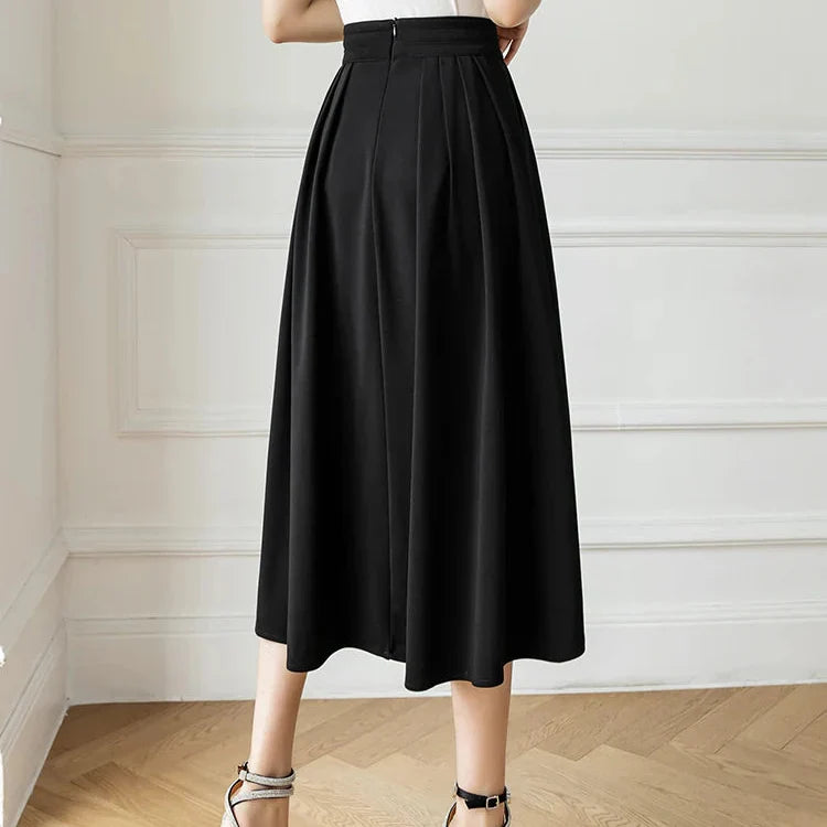 Flowy Pleated High-Waist Midi Skirt